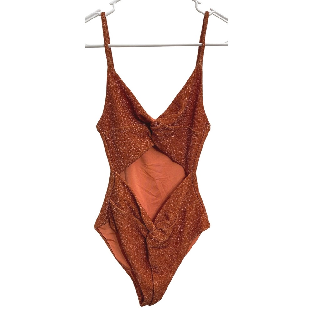 NWOT Beach‎ Riot Aviva Shimmer One-Piece Swimsuit Medium Rust Metallic Cutout - Picture 3 of 6